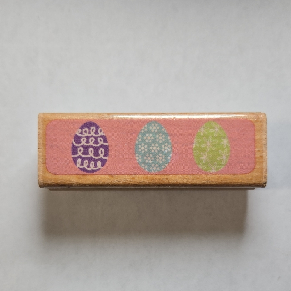 Easter Egg Wood Mounted Rubber Craft Stamp - Pastel Purple, Blue & Green